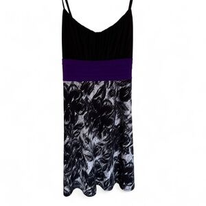 Y2K Whimsigoth Black and White Floral Purple Accents Gothcore Mini Dress